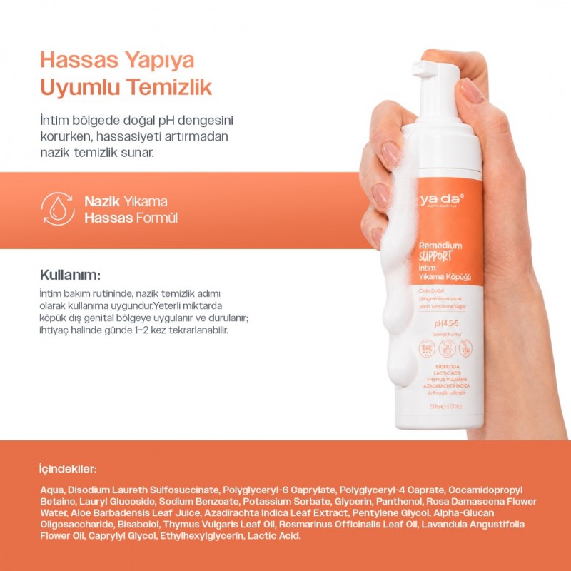 ya da Remedium Support Mantar Eğilimi İçin Nazik Temizlik İntim Yıkama Köpüğü, 150 ml-150