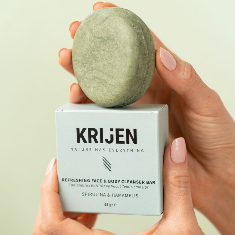 Canlandırıcı Etkili Spirulina & Hamamelis Yüz ve Vücut Temizleme Barı | Greyfurt Yağı + Mandalina Yağı + Hindistan Cevizi Yağı